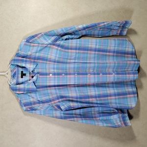 04173 Talbots blue & pink cotton pastel plaid L/S button shirt L